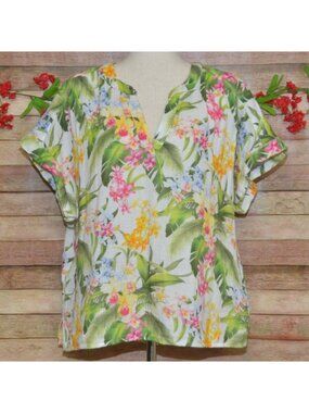 Tommy Bahama Island Soft XL Tropical Floral Tunic Top 100% Cotton Resort Gauze